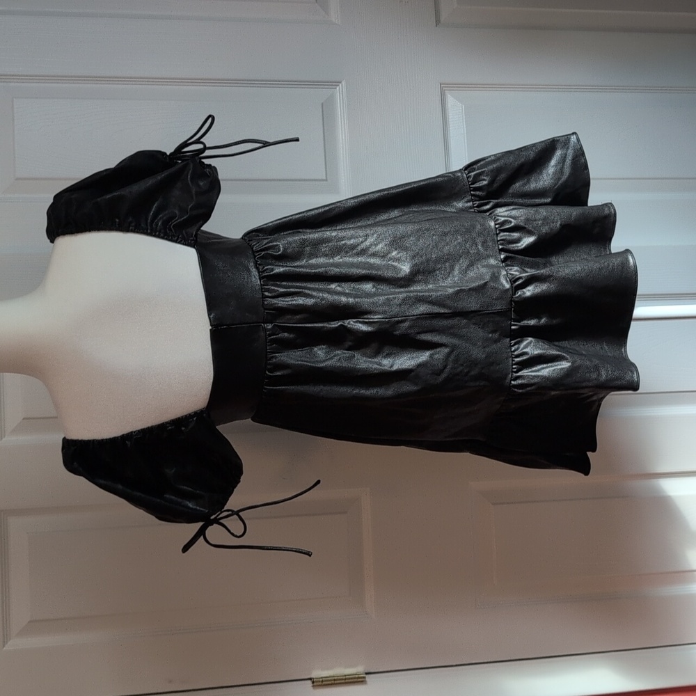 Amanda Uprichard Black Puff Sleeve Vegan Leather Mini Dress - Picture 5 of 12
